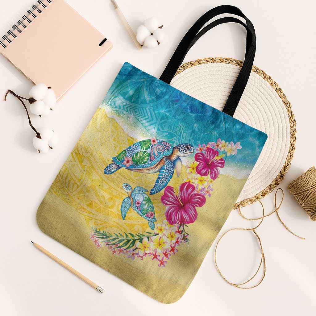 Hawaiian Tropical Plants Turtles Tote Bag Watercolor Style - Polynesian Pride