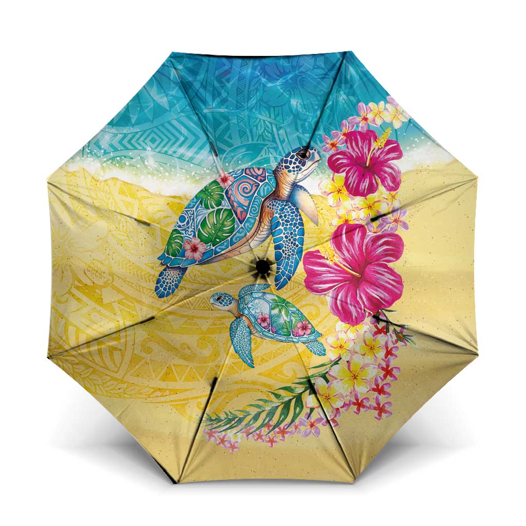 Hawaiian Tropical Plants Turtles Umbrella Watercolor Style LT03 One Size Folded 11.42 inch Opened Diameter 37.4 inch Multicolor - Polynesian Pride