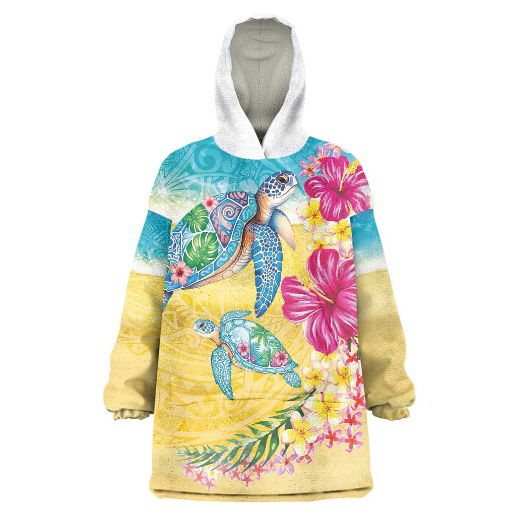 Hawaiian Tropical Plants Turtles Wearable Blanket Hoodie Watercolor Style LT03 One Size Multicolor - Polynesian Pride