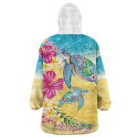 Hawaiian Tropical Plants Turtles Wearable Blanket Hoodie Watercolor Style - Polynesian Pride
