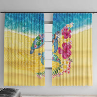 Hawaiian Tropical Plants Turtles Window Curtain Watercolor Style - Polynesian Pride