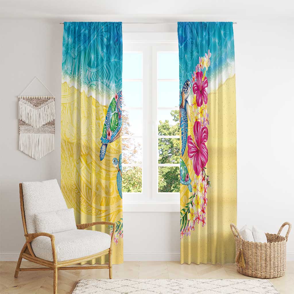 Hawaiian Tropical Plants Turtles Window Curtain Watercolor Style - Polynesian Pride