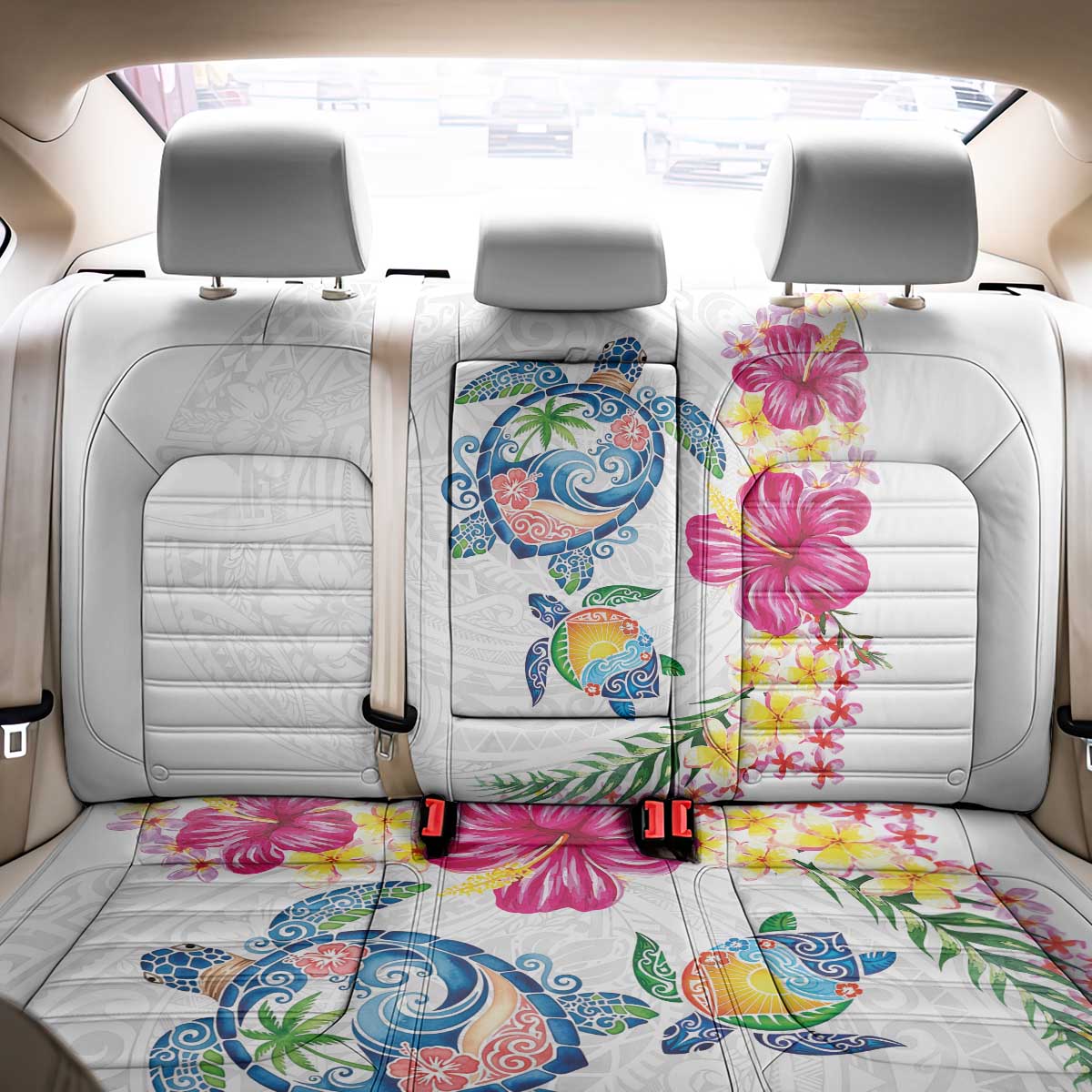 Hawaiian Abstract Art Turtles Back Car Seat Cover with Plumeria and Hibiscus - Polynesian Pride