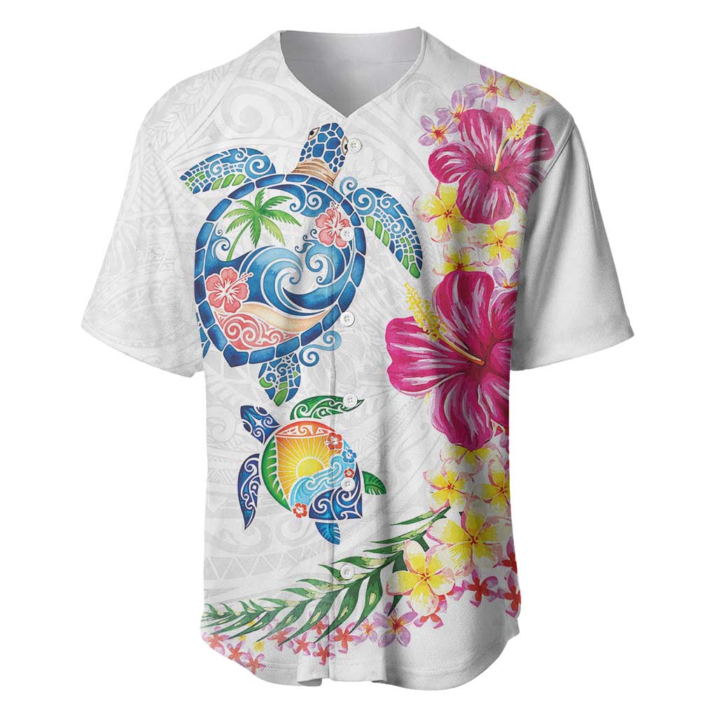 Hawaiian Abstract Art Turtles Baseball Jersey with Plumeria and Hibiscus - Polynesian Pride