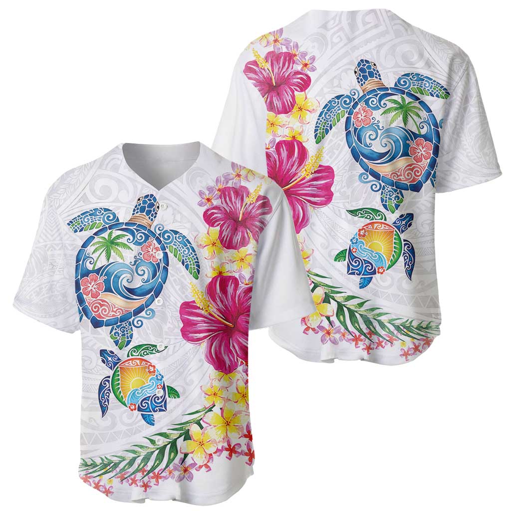Hawaiian Abstract Art Turtles Baseball Jersey with Plumeria and Hibiscus - Polynesian Pride