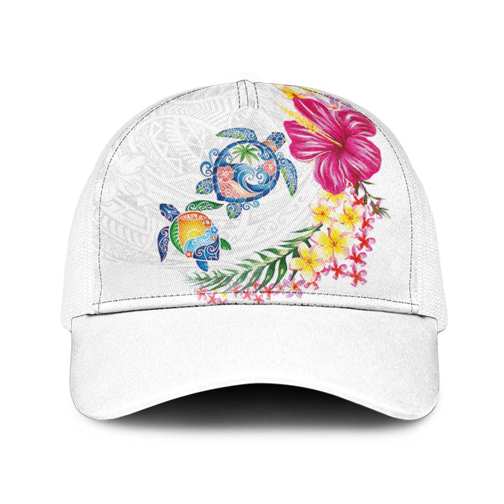 Hawaiian Abstract Art Turtles Baseball Net Cap with Plumeria and Hibiscus - Polynesian Pride