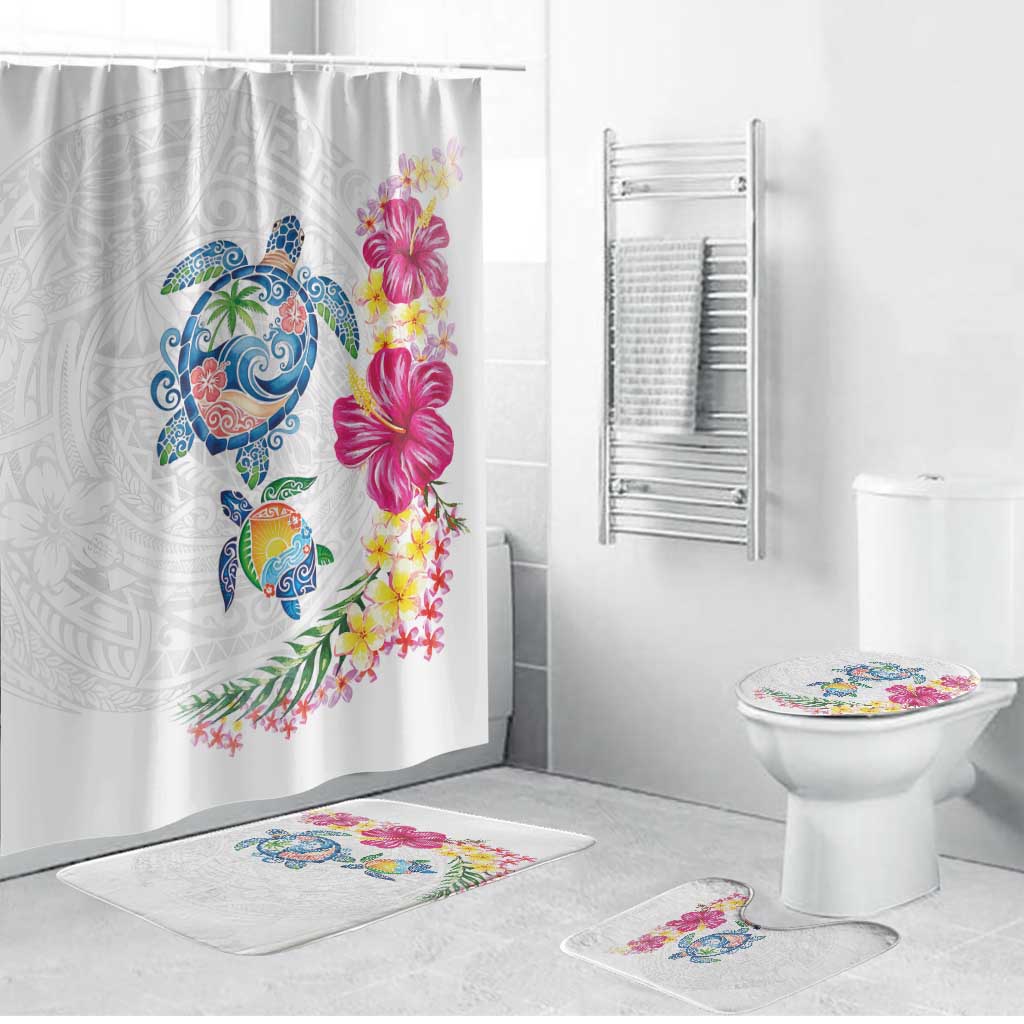 Hawaiian Abstract Art Turtles Bathroom Set with Plumeria and Hibiscus - Polynesian Pride