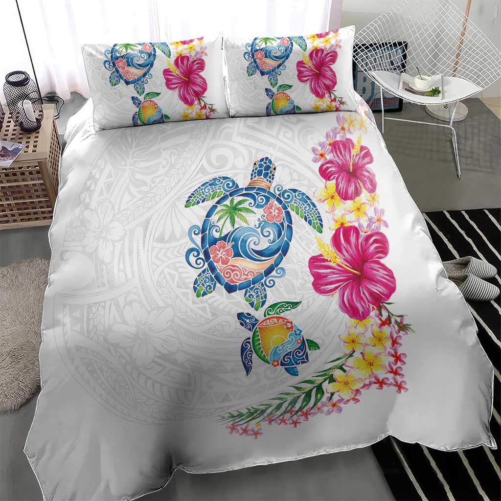 Hawaiian Abstract Art Turtles Bedding Set with Plumeria and Hibiscus - Polynesian Pride