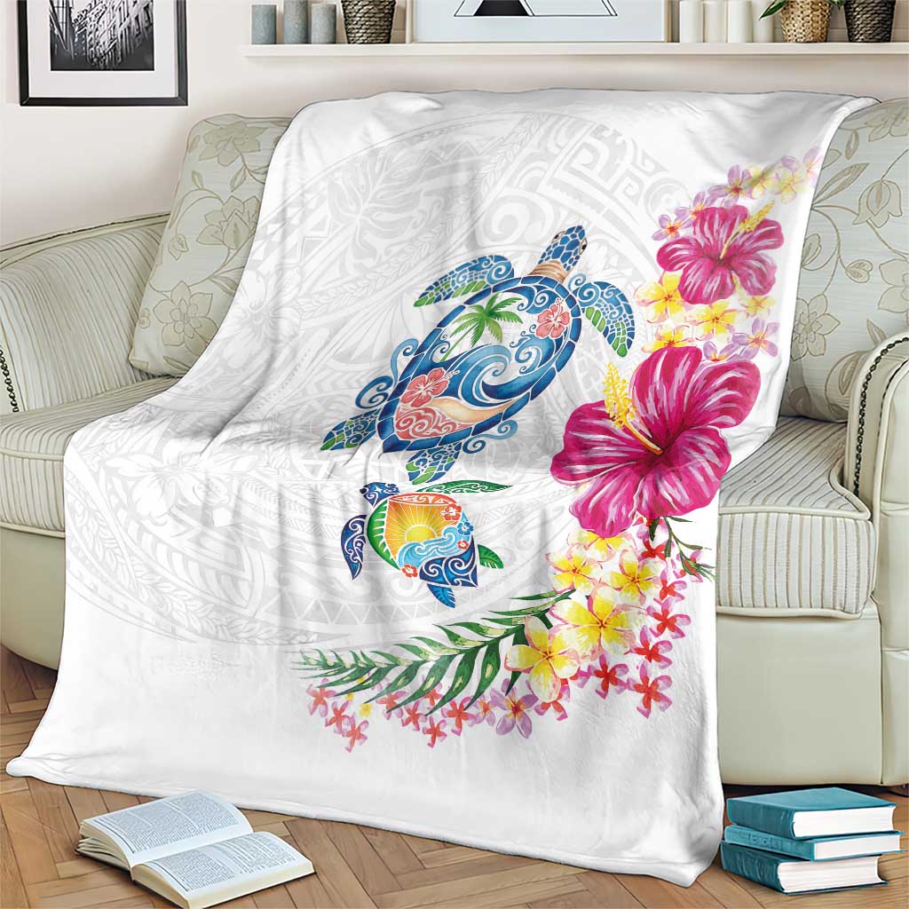 Hawaiian Abstract Art Turtles Blanket with Plumeria and Hibiscus - Polynesian Pride