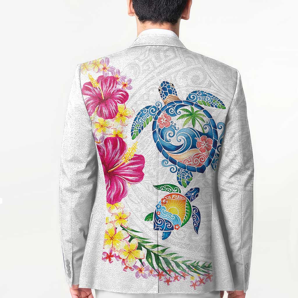 Hawaiian Abstract Art Turtles Blazer with Plumeria and Hibiscus - Polynesian Pride
