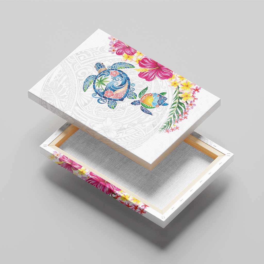 Hawaiian Abstract Art Turtles Canvas Wall Art with Plumeria and Hibiscus - Polynesian Pride