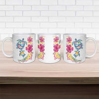 Hawaiian Abstract Art Turtles Ceramic Mug with Plumeria and Hibiscus - Polynesian Pride