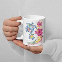 Hawaiian Abstract Art Turtles Ceramic Mug with Plumeria and Hibiscus - Polynesian Pride