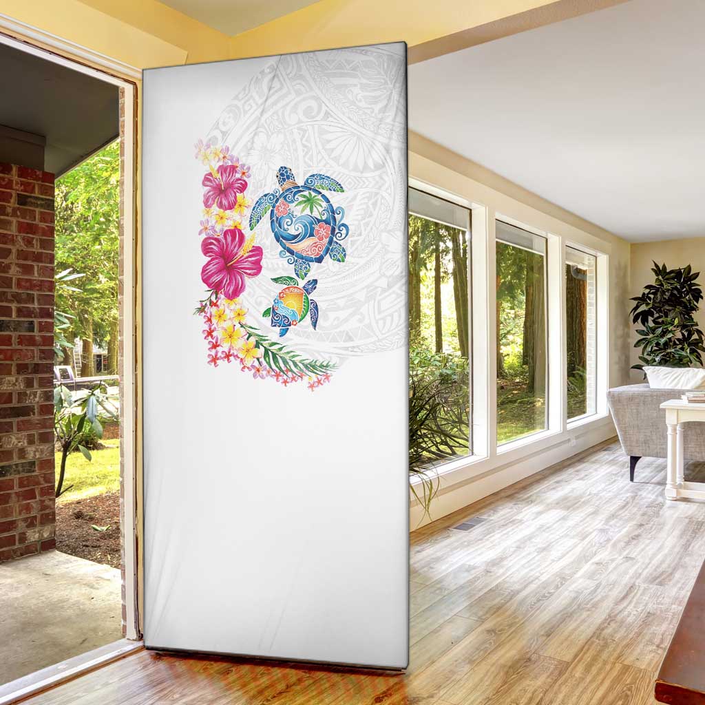 Hawaiian Abstract Art Turtles Door Cover with Plumeria and Hibiscus - Polynesian Pride