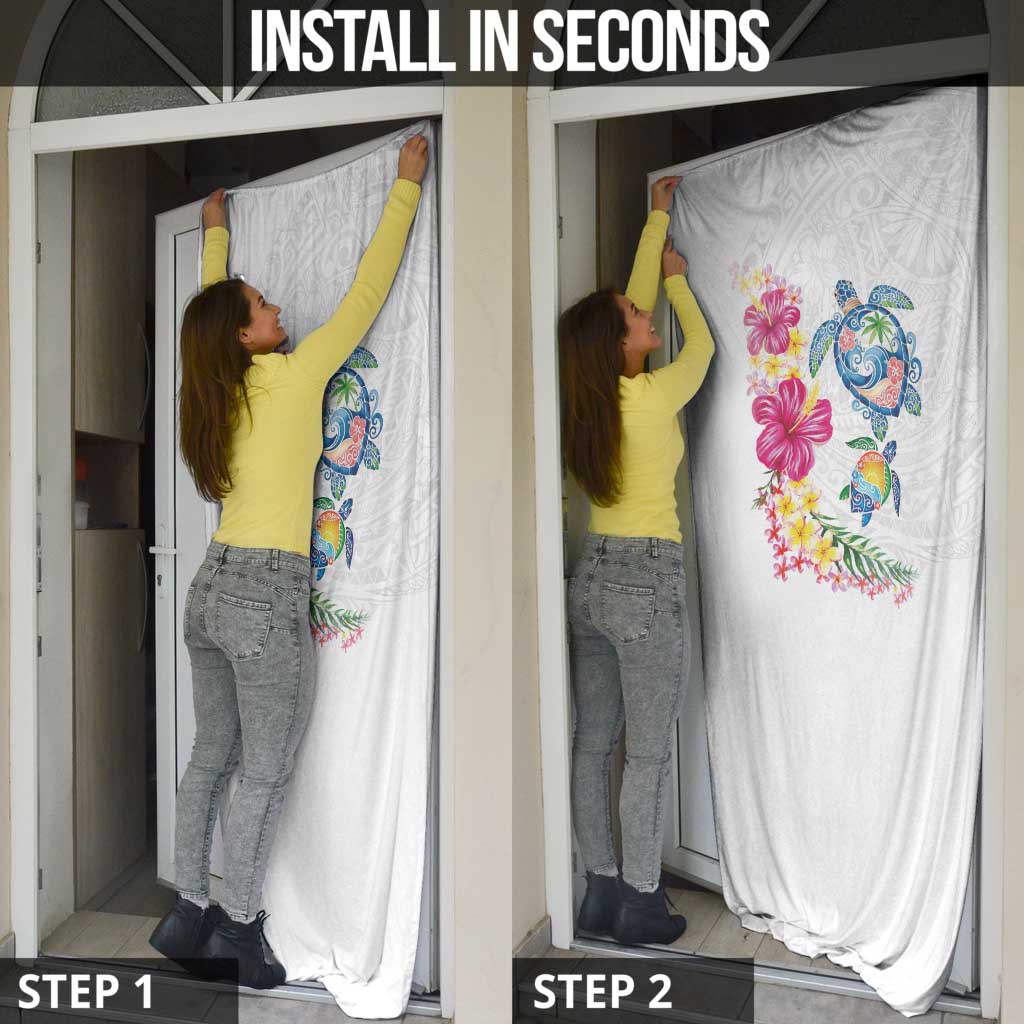 Hawaiian Abstract Art Turtles Door Cover with Plumeria and Hibiscus - Polynesian Pride