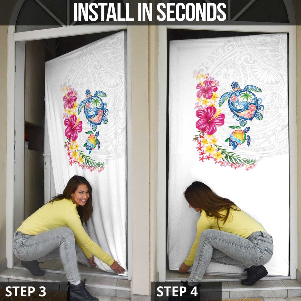 Hawaiian Abstract Art Turtles Door Cover with Plumeria and Hibiscus - Polynesian Pride