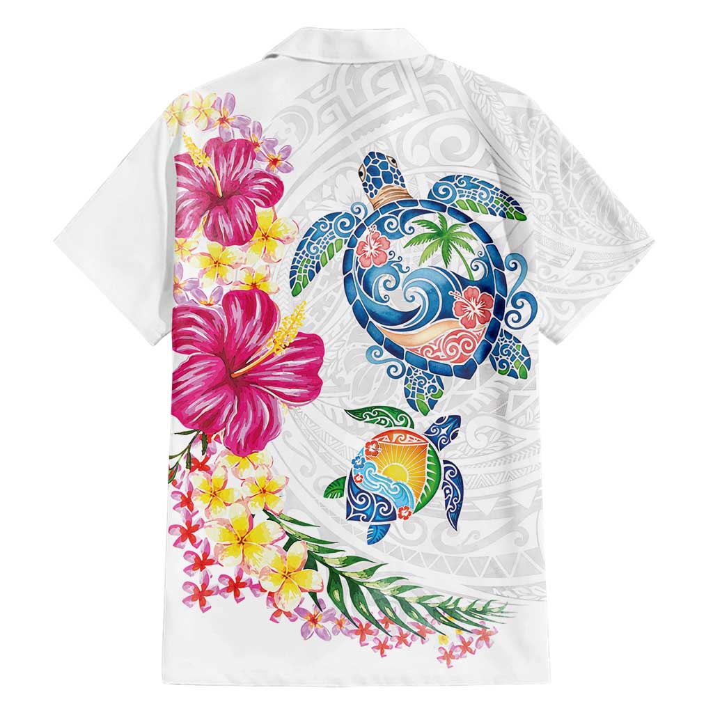 Hawaiian Abstract Art Turtles Family Matching Long Sleeve Bodycon Dress and Hawaiian Shirt with Plumeria and Hibiscus - Polynesian Pride
