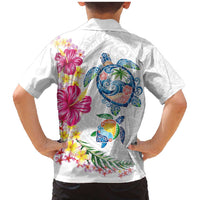 Hawaiian Abstract Art Turtles Family Matching Mermaid Dress and Hawaiian Shirt with Plumeria and Hibiscus - Polynesian Pride