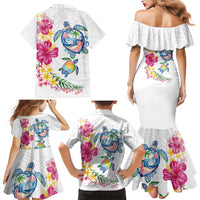 Hawaiian Abstract Art Turtles Family Matching Mermaid Dress and Hawaiian Shirt with Plumeria and Hibiscus - Polynesian Pride