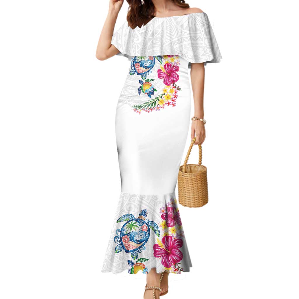 Hawaiian Abstract Art Turtles Family Matching Mermaid Dress and Hawaiian Shirt with Plumeria and Hibiscus - Polynesian Pride