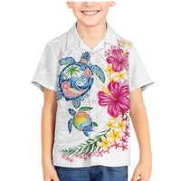 Hawaiian Abstract Art Turtles Family Matching Mermaid Dress and Hawaiian Shirt with Plumeria and Hibiscus - Polynesian Pride