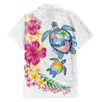 Hawaiian Abstract Art Turtles Family Matching Off The Shoulder Long Sleeve Dress and Hawaiian Shirt with Plumeria and Hibiscus - Polynesian Pride
