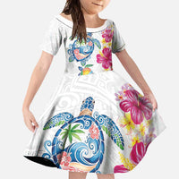Hawaiian Abstract Art Turtles Family Matching Off Shoulder Maxi Dress and Hawaiian Shirt with Plumeria and Hibiscus - Polynesian Pride