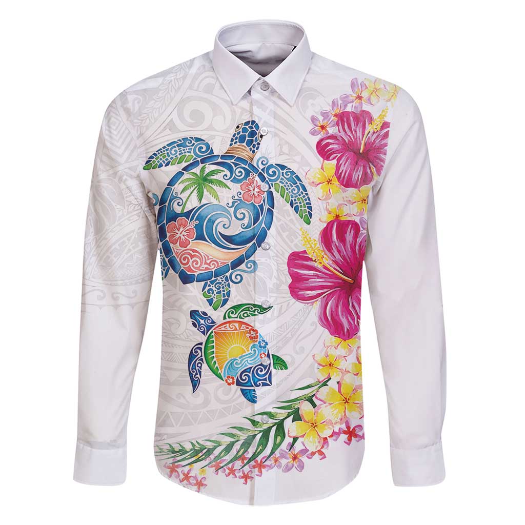 Hawaiian Abstract Art Turtles Family Matching Tank Maxi Dress and Hawaiian Shirt with Plumeria and Hibiscus - Polynesian Pride