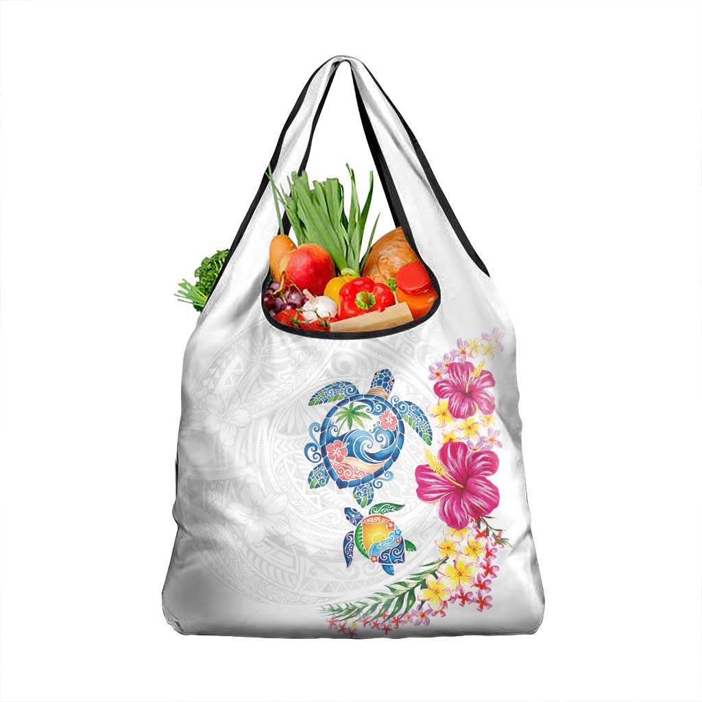 Hawaiian Abstract Art Turtles Grocery Bag with Plumeria and Hibiscus - Polynesian Pride
