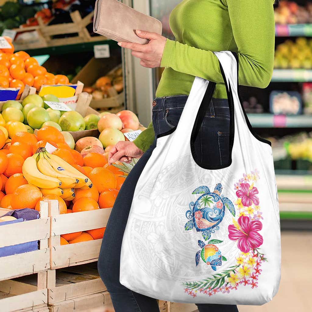 Hawaiian Abstract Art Turtles Grocery Bag with Plumeria and Hibiscus - Polynesian Pride