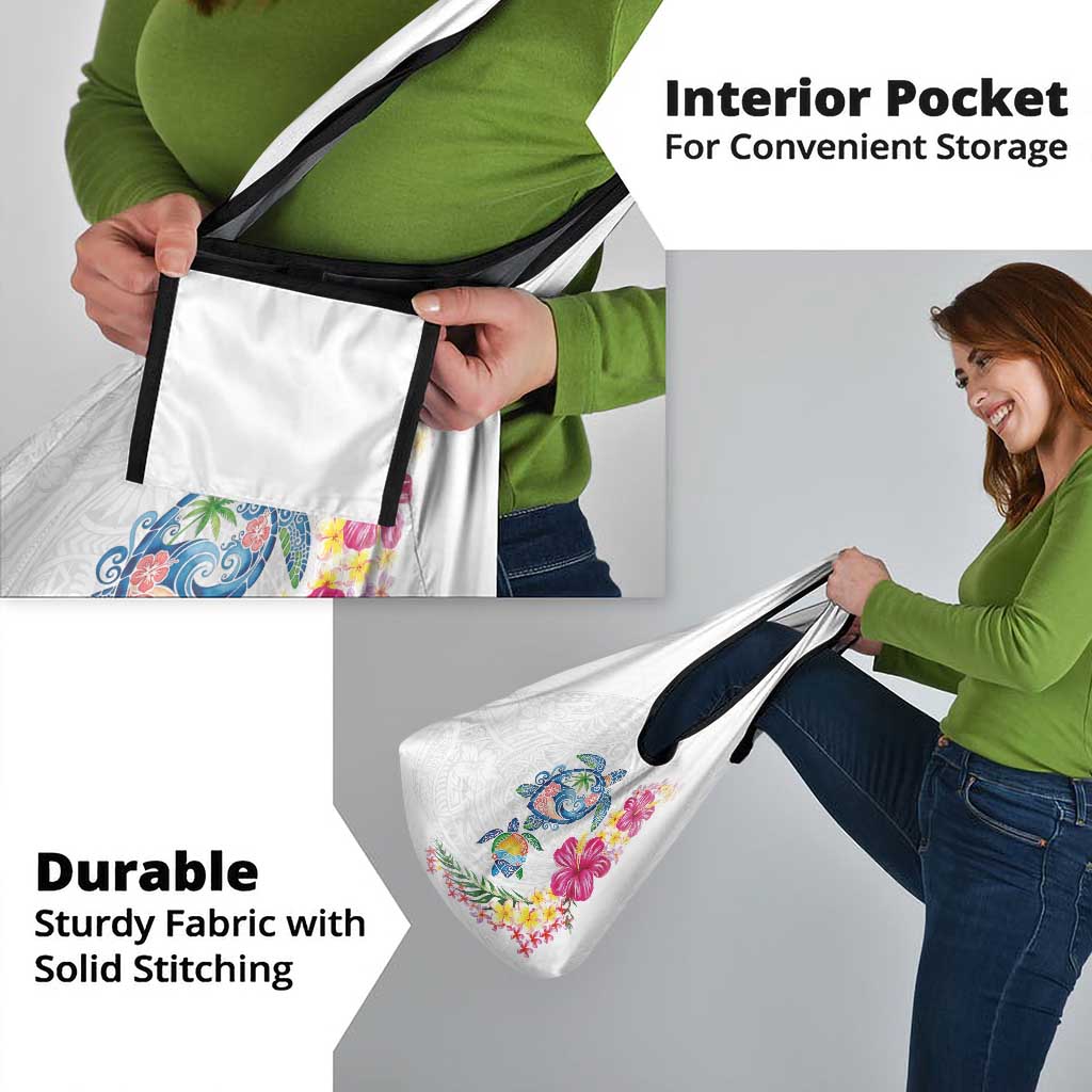 Hawaiian Abstract Art Turtles Grocery Bag with Plumeria and Hibiscus - Polynesian Pride