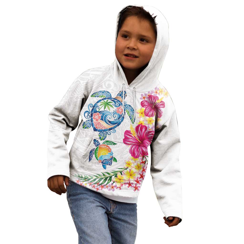 Hawaiian Abstract Art Turtles Kid Hoodie with Plumeria and Hibiscus - Polynesian Pride