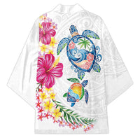 Hawaiian Abstract Art Turtles Kimono with Plumeria and Hibiscus - Polynesian Pride