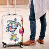 Hawaiian Abstract Art Turtles Luggage Cover with Plumeria and Hibiscus - Polynesian Pride