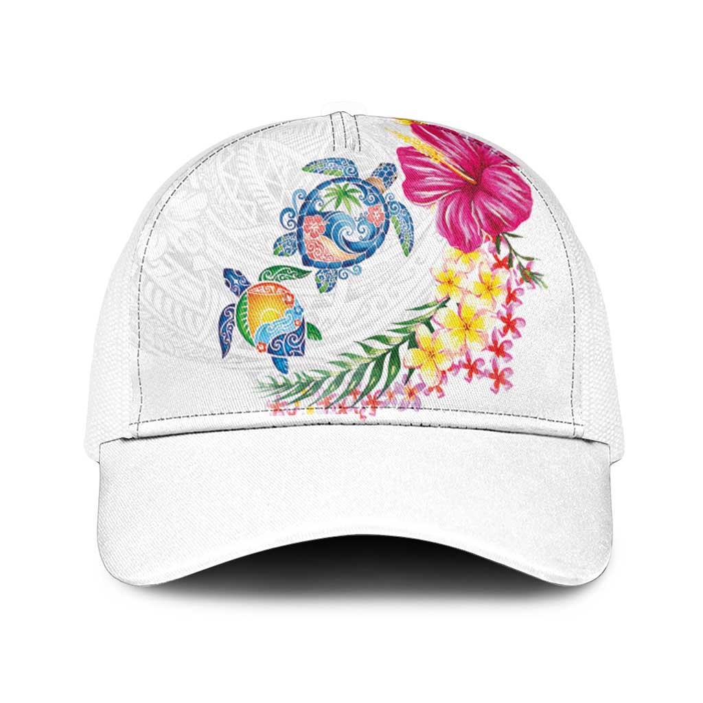 Hawaiian Abstract Art Turtles Mesh Trucker Cap with Plumeria and Hibiscus - Polynesian Pride