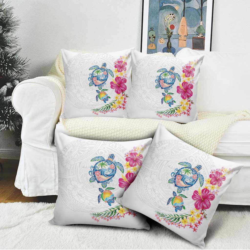 Hawaiian Abstract Art Turtles Pillow Cover with Plumeria and Hibiscus - Polynesian Pride