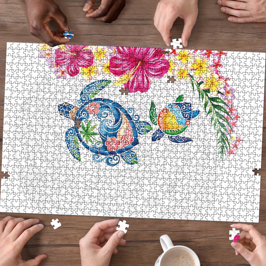 Hawaiian Abstract Art Turtles Puzzle with Plumeria and Hibiscus - Polynesian Pride