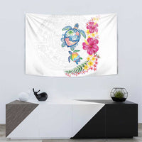Hawaiian Abstract Art Turtles Tapestry with Plumeria and Hibiscus - Polynesian Pride