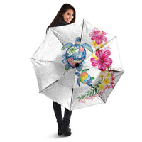 Hawaiian Abstract Art Turtles Umbrella with Plumeria and Hibiscus - Polynesian Pride