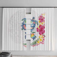 Hawaiian Abstract Art Turtles Window Curtain with Plumeria and Hibiscus - Polynesian Pride