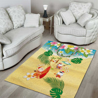 Hawaiian Mele Kalikimaka Area Rug Tropical Plumeria and Lei Funny Santa Beach - Polynesian Pride