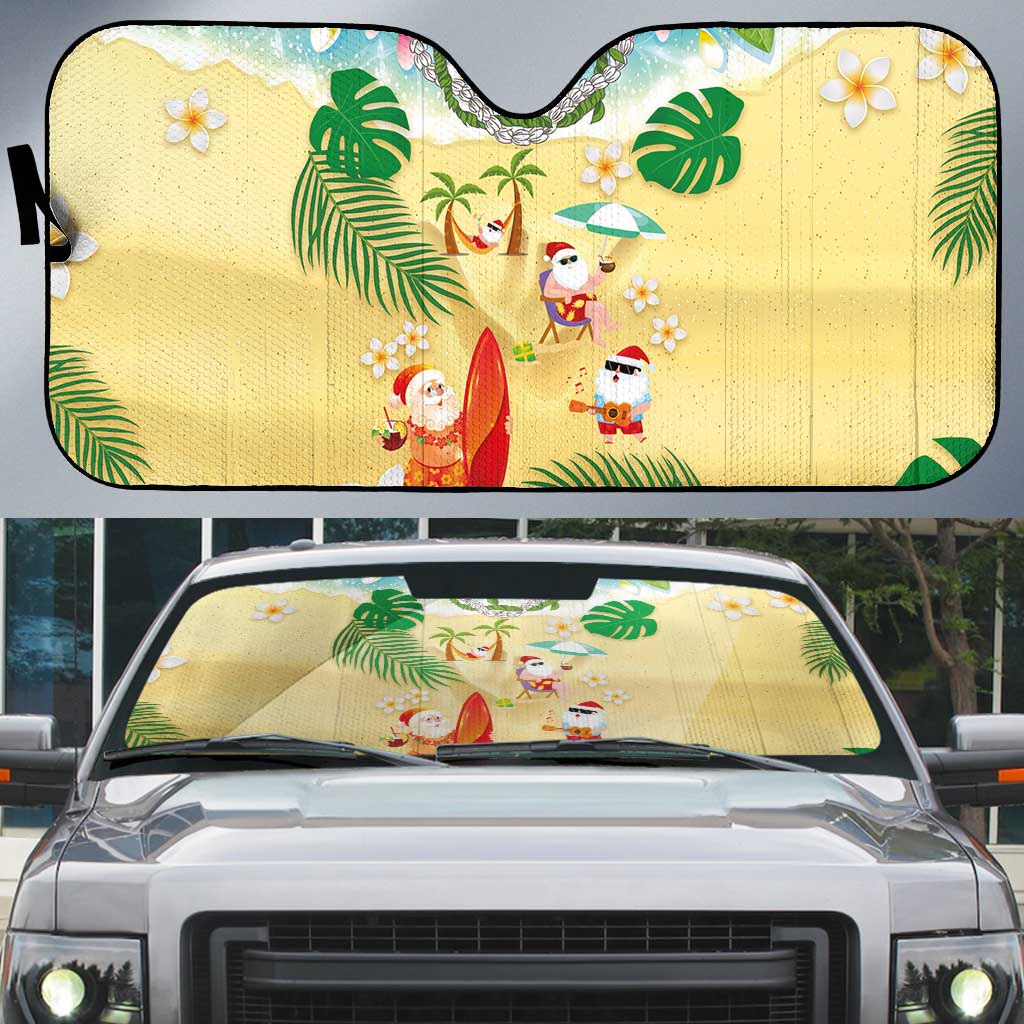 Hawaiian Mele Kalikimaka Auto Sun Shade Tropical Plumeria and Lei Funny Santa Beach LT03 Multicolor - Polynesian Pride