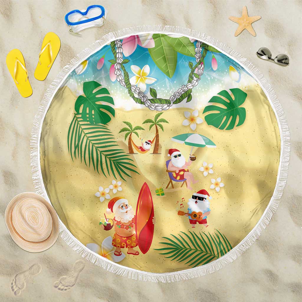 Hawaiian Mele Kalikimaka Beach Blanket Tropical Plumeria and Lei Funny Santa Beach LT03 One Size 150cm Multicolor - Polynesian Pride