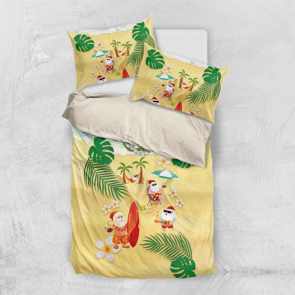 Hawaiian Mele Kalikimaka Bedding Set Tropical Plumeria and Lei Funny Santa Beach - Polynesian Pride
