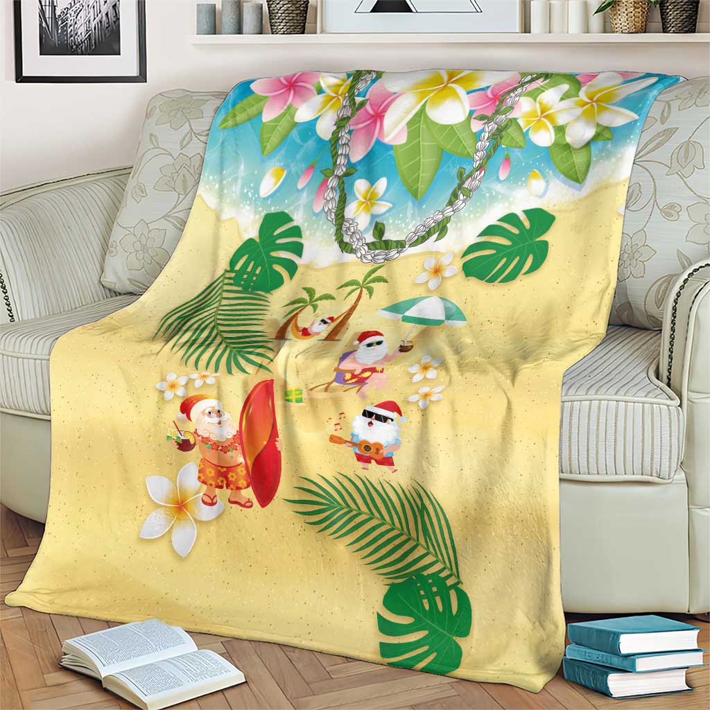 Hawaiian Mele Kalikimaka Blanket Tropical Plumeria and Lei Funny Santa Beach - Polynesian Pride