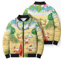 Hawaiian Mele Kalikimaka Bomber Puffer Jacket Tropical Plumeria and Lei Funny Santa Beach - Polynesian Pride