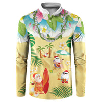 Hawaiian Mele Kalikimaka Button Sweatshirt Tropical Plumeria and Lei Funny Santa Beach - Polynesian Pride