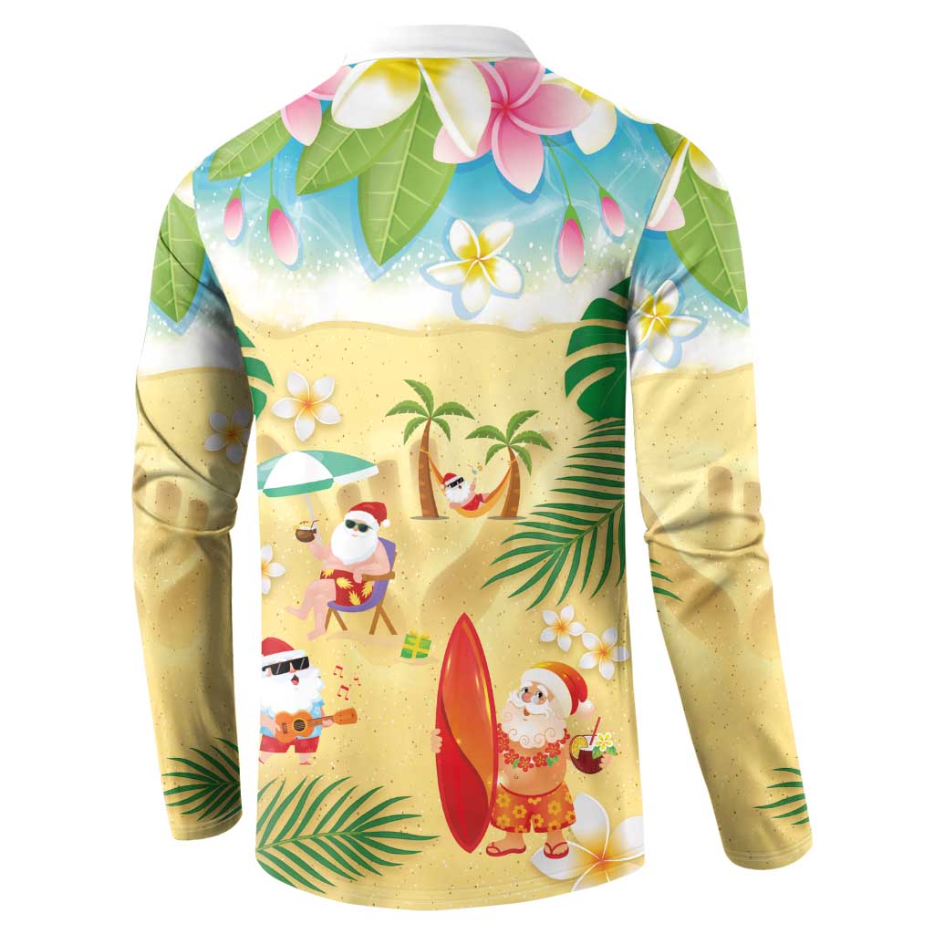 Hawaiian Mele Kalikimaka Button Sweatshirt Tropical Plumeria and Lei Funny Santa Beach - Polynesian Pride