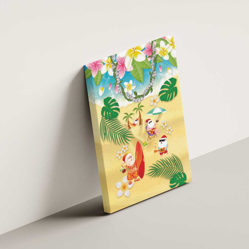 Hawaiian Mele Kalikimaka Canvas Wall Art Tropical Plumeria and Lei Funny Santa Beach - Polynesian Pride