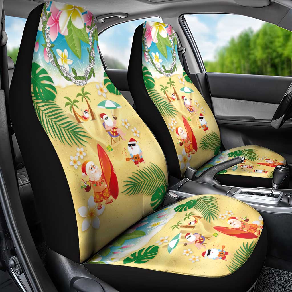 Hawaiian Mele Kalikimaka Car Seat Cover Tropical Plumeria and Lei Funny Santa Beach - Polynesian Pride